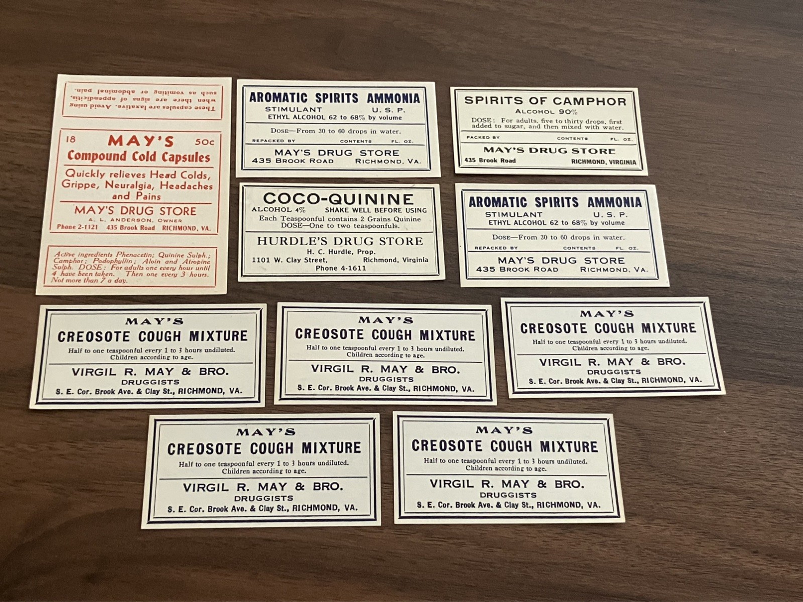 Lot of 10 Pharmaceutical Vintage Antique Medicine Drug Medical Labels Richmond