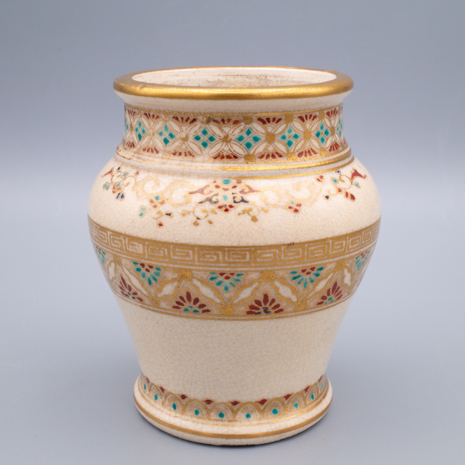 Antique Japanese Meiji Period Satsuma Pottery Vase Jar by Ito Tozan 伊東陶山