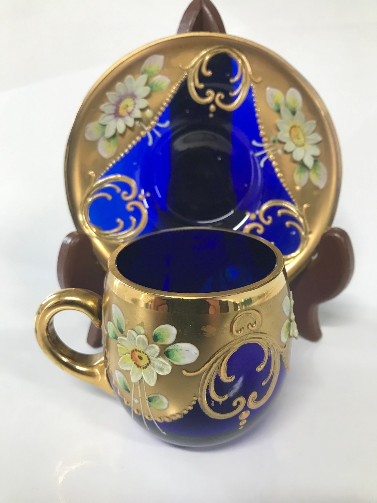 Vintage Venetian Murano Cobalt Blue Tea Cup and Saucer Set