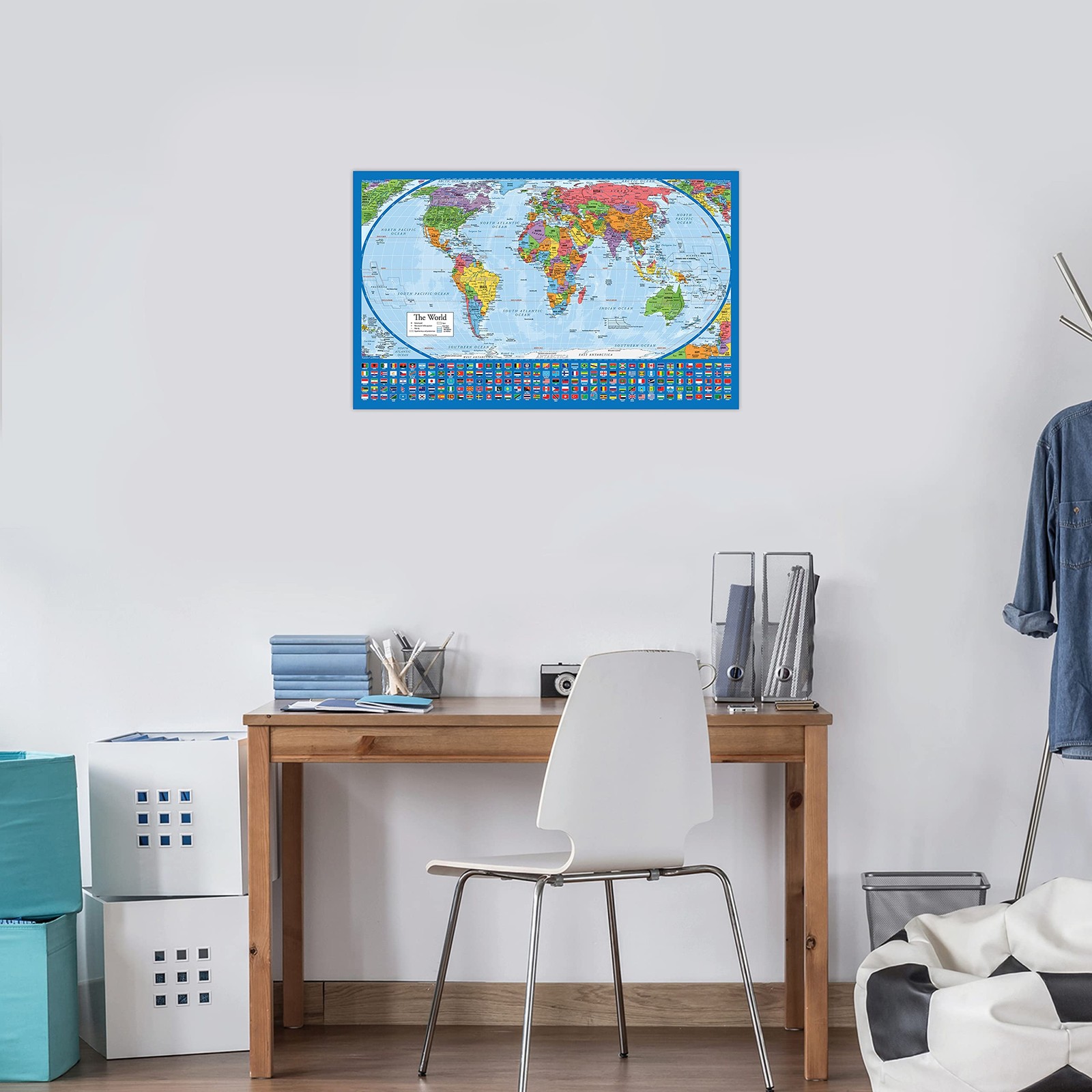 Equal Earth World Map Poster – map design shows 18″ x 29″, LAMINATED