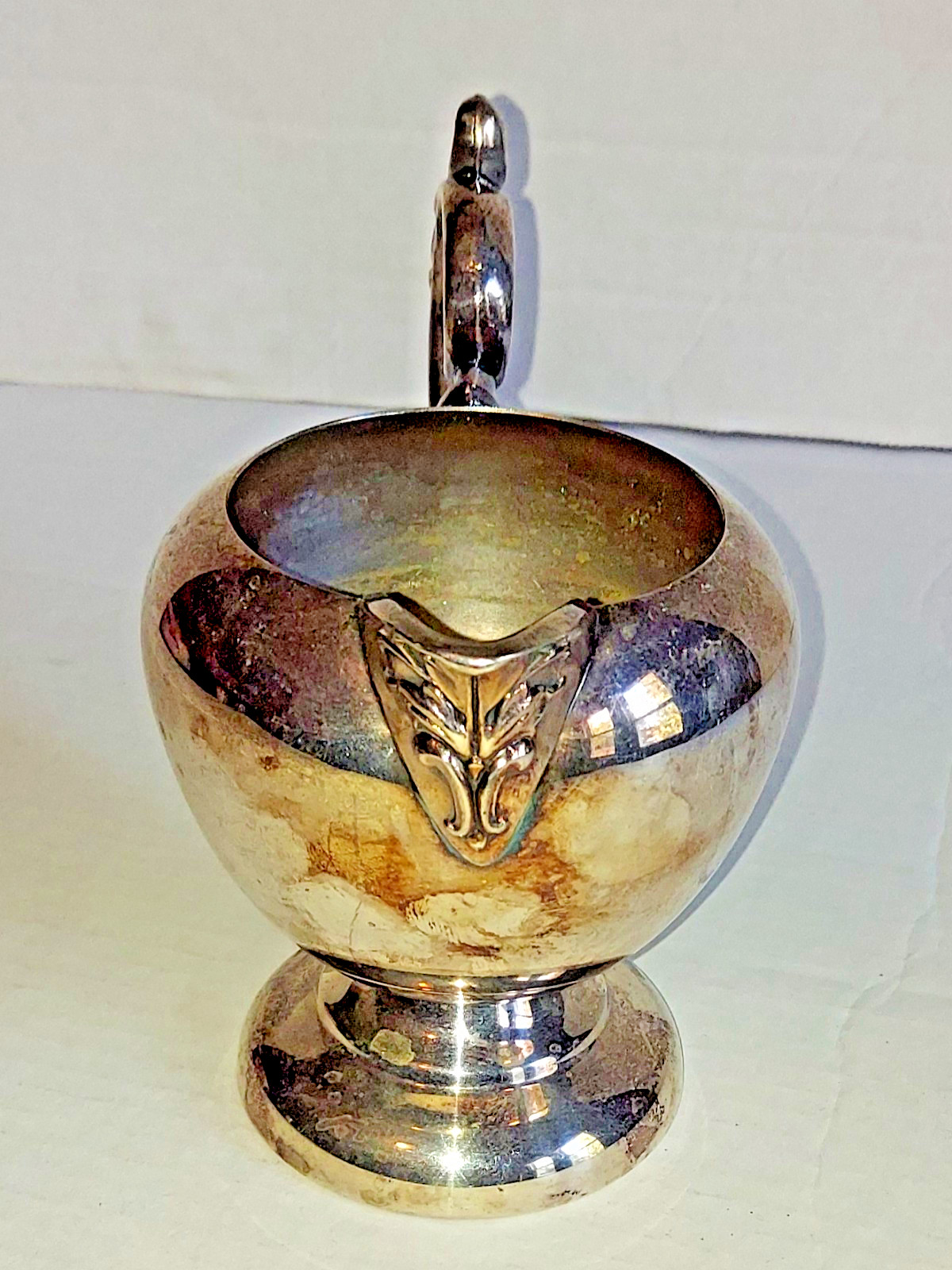 Vintage Silver on Copper Creamer – Footed base with Ornate Spout and Handle