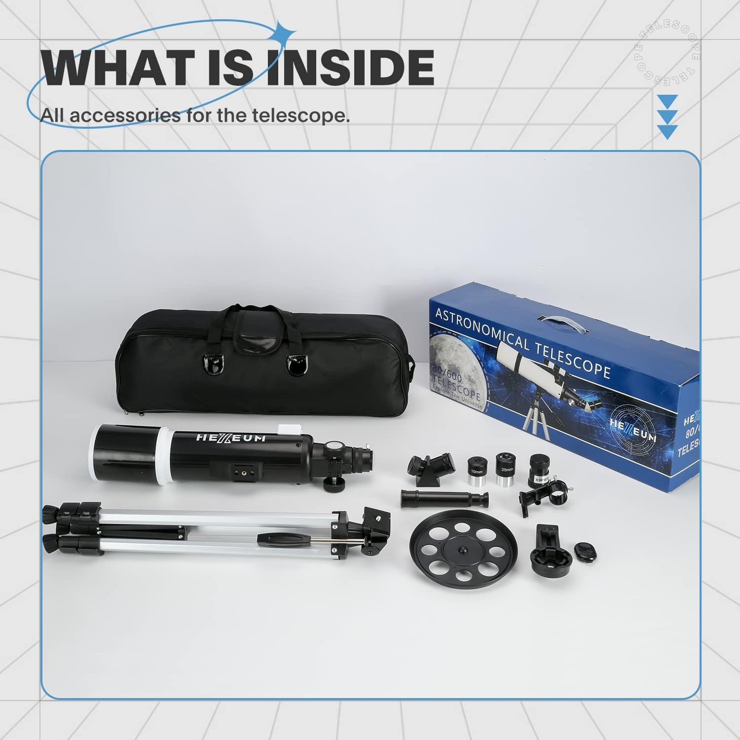 Telescope for Adults & Beginner Astronomers – 80mm Aperture 600mm 80600Black