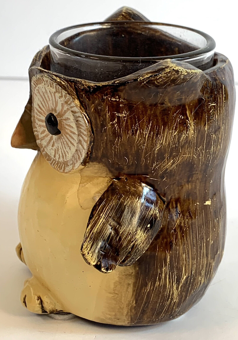 Owl Candle Holder/Statue Mid Century Ceramic 3 1/2” X3 1/2”