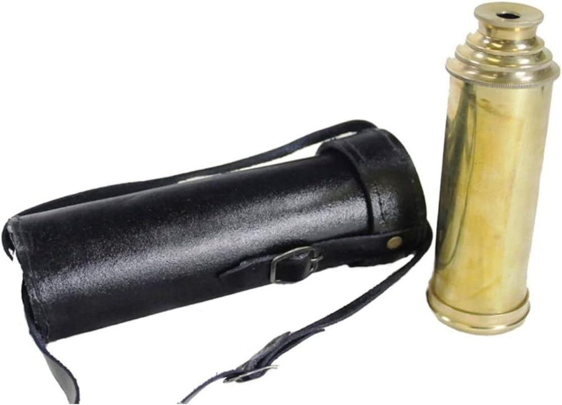 15″ Solid Brass Handheld Telescope – Pirate Spyglass with Black Leather Case Rus