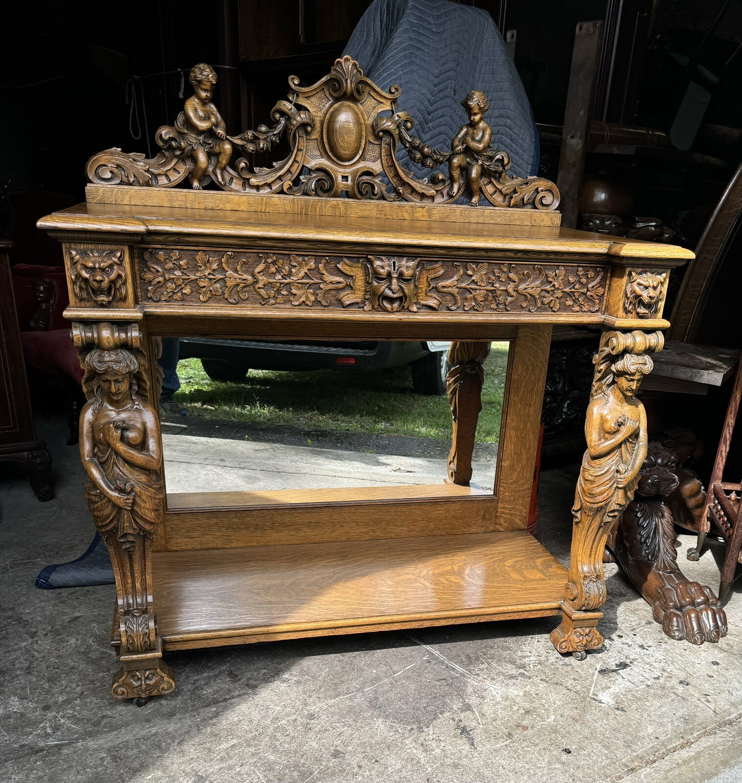 R. J. HORNER CARVED OAK MAIDEN SERVER