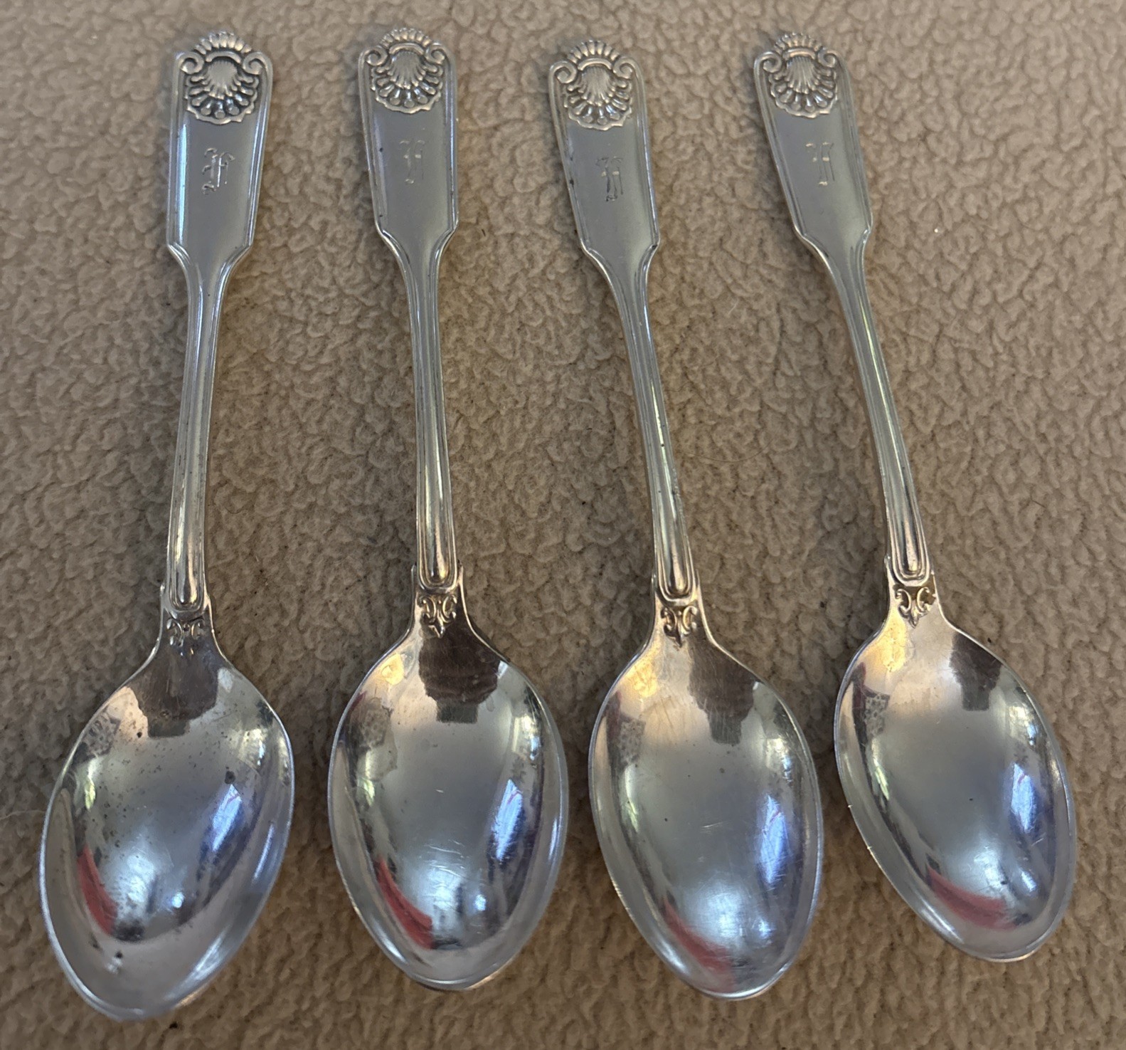 Vtg Towle Sterling 4 Demitasse Espresso Spoons Fiddle Shell-Alden 68 Gr ST-29