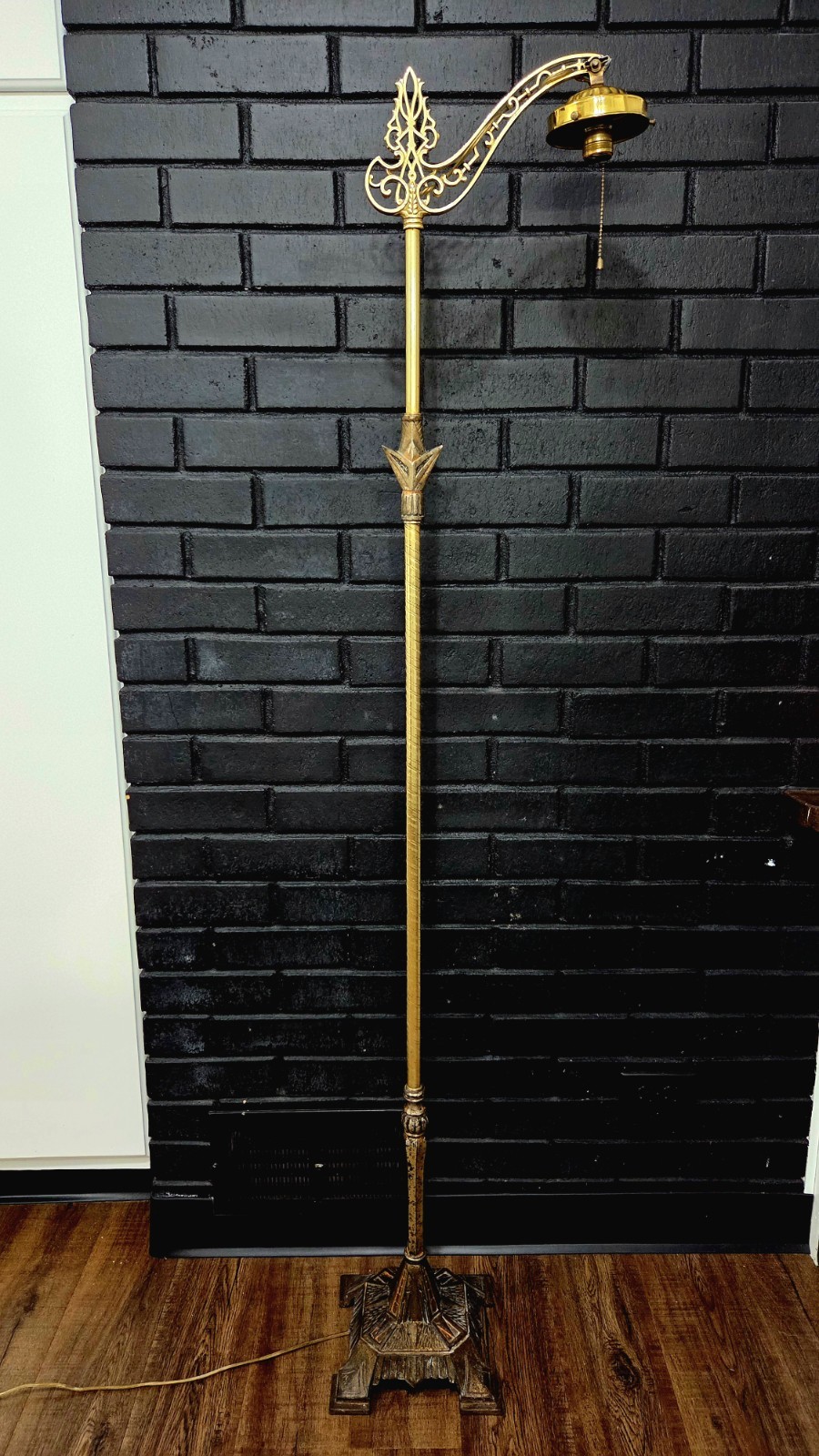 Antique Ornate Victorian Cast Iron & Brass Floor Lamp