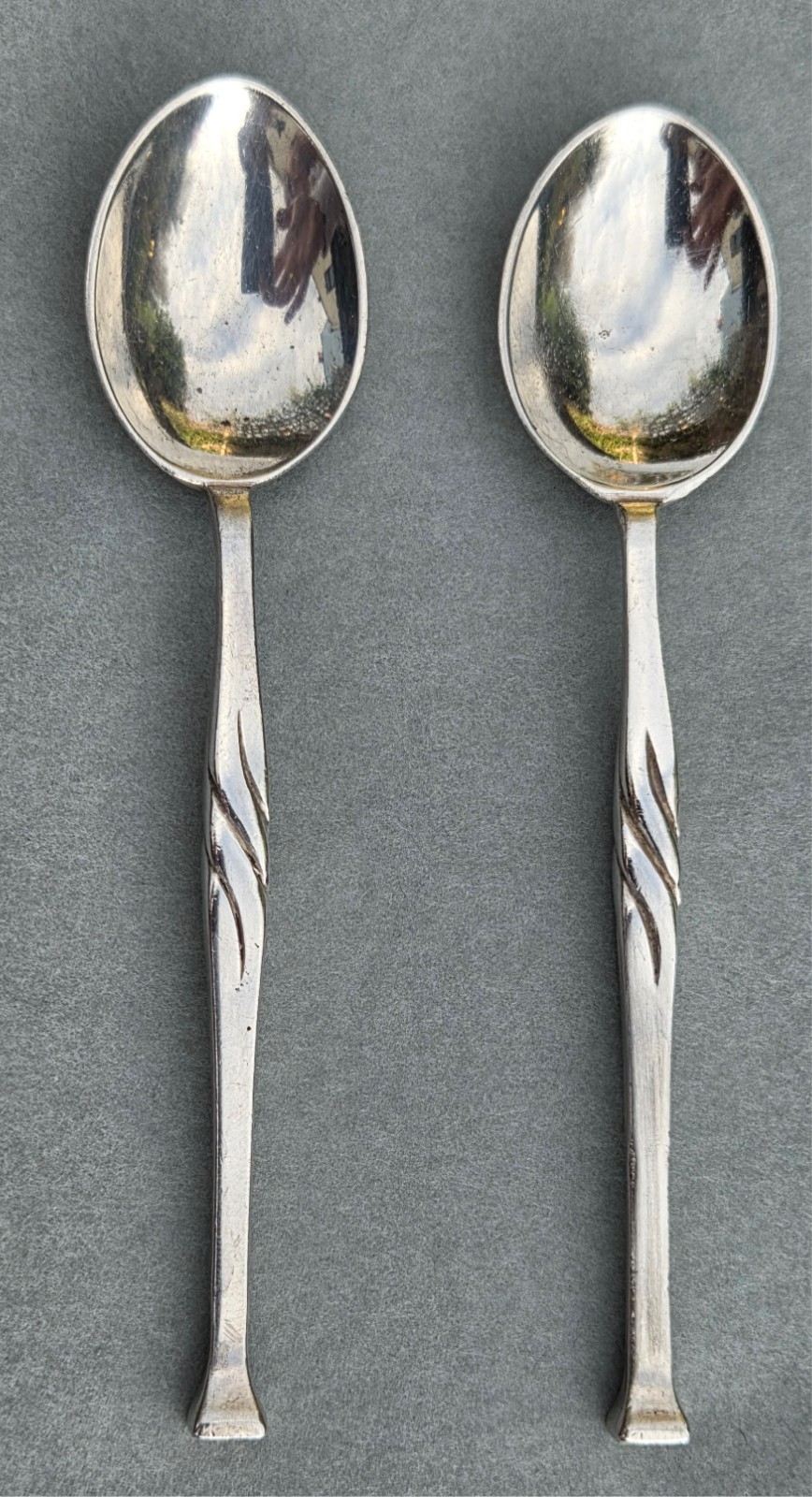 Pair Sterling Silver Coffee Spoons C J Vander London 1957 Arts & Crafts Revival