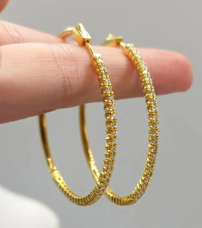 3Ct Round Lab Created Diamond Large Women’s Hoop Earrings 14k Yellow Gold Plated