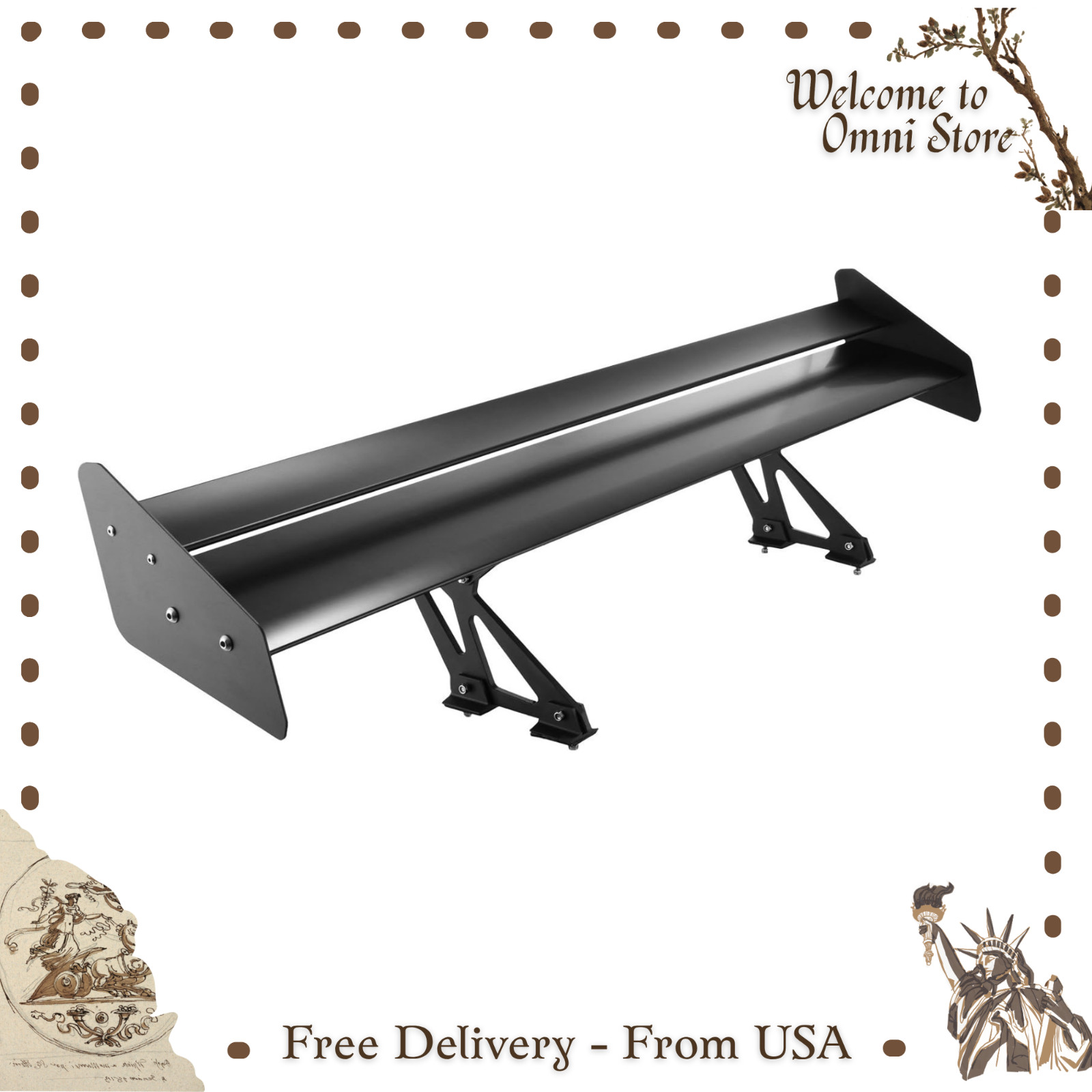 53.4″ GT Wing Rear Spoiler Adjustable Aluminum Universal