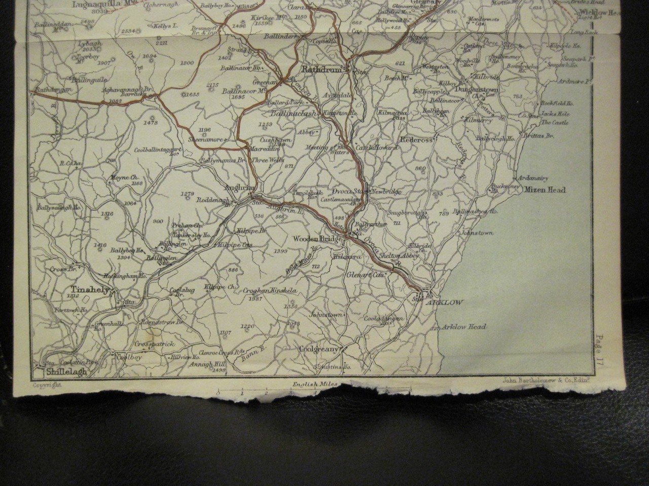 Map WICKLOW SECTION Howth Dublin to Arklow IRELAND Towns J Bartholomew ca 1900