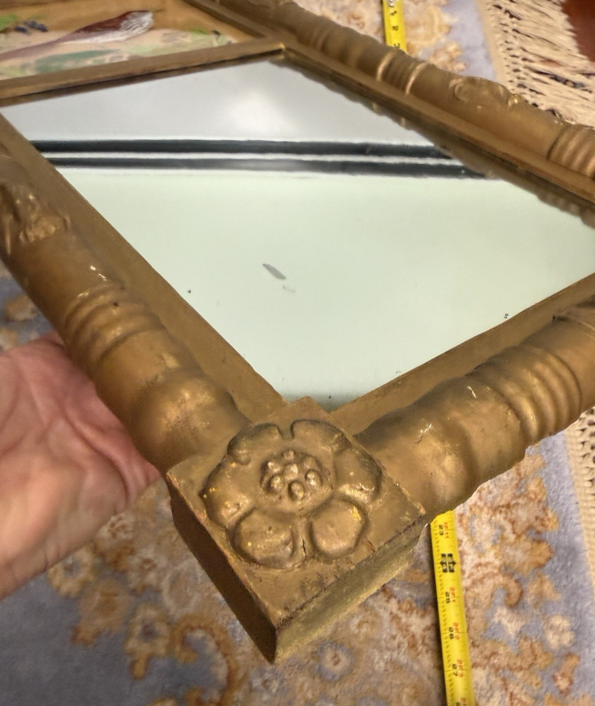 Antique Federal Mirror Reverse Painted Bird on Glass Signed PLATT Brown Thrasher