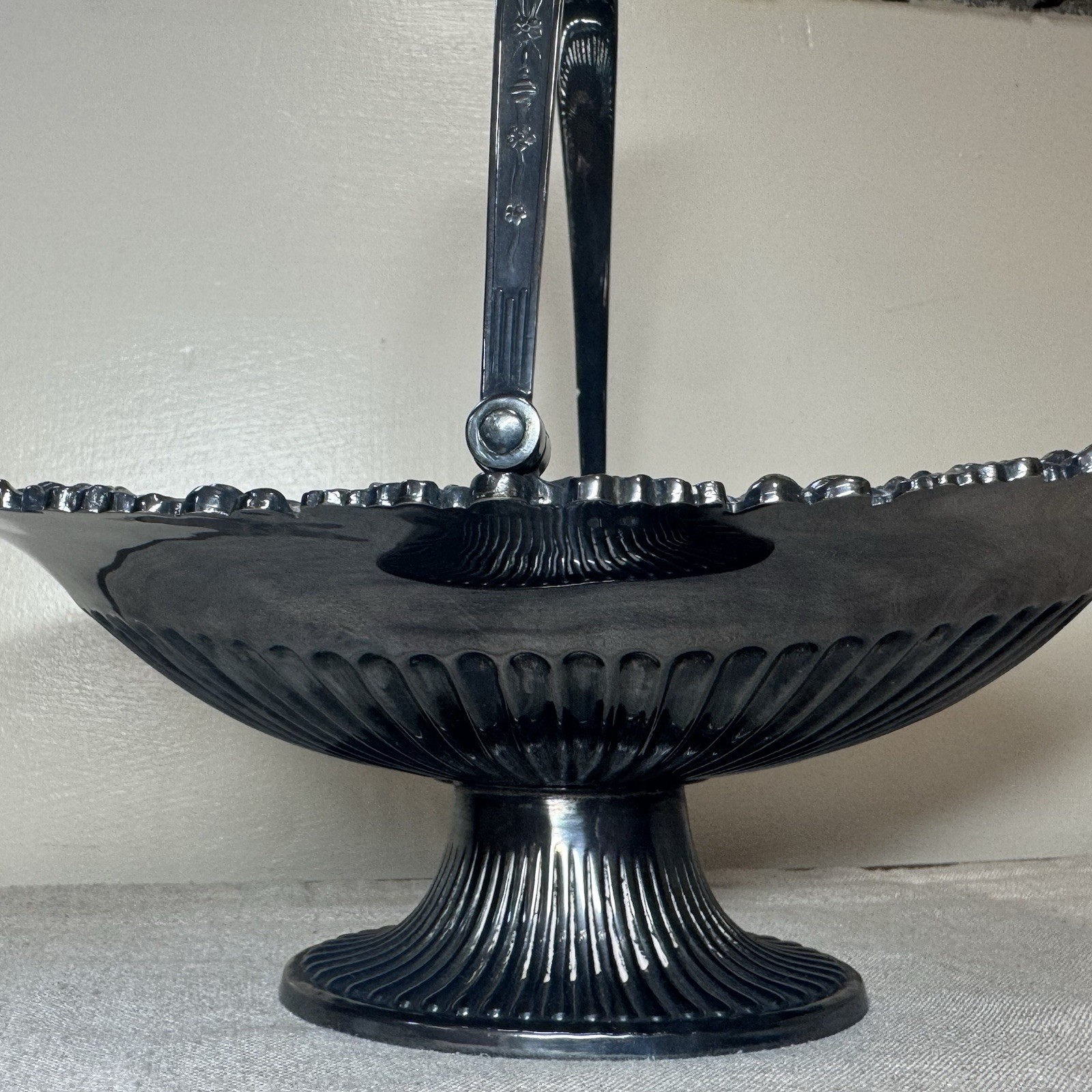 Antique EPNS Silver Plated Swing Handle Fruit Basket Bon Bon Bowl Monogram N