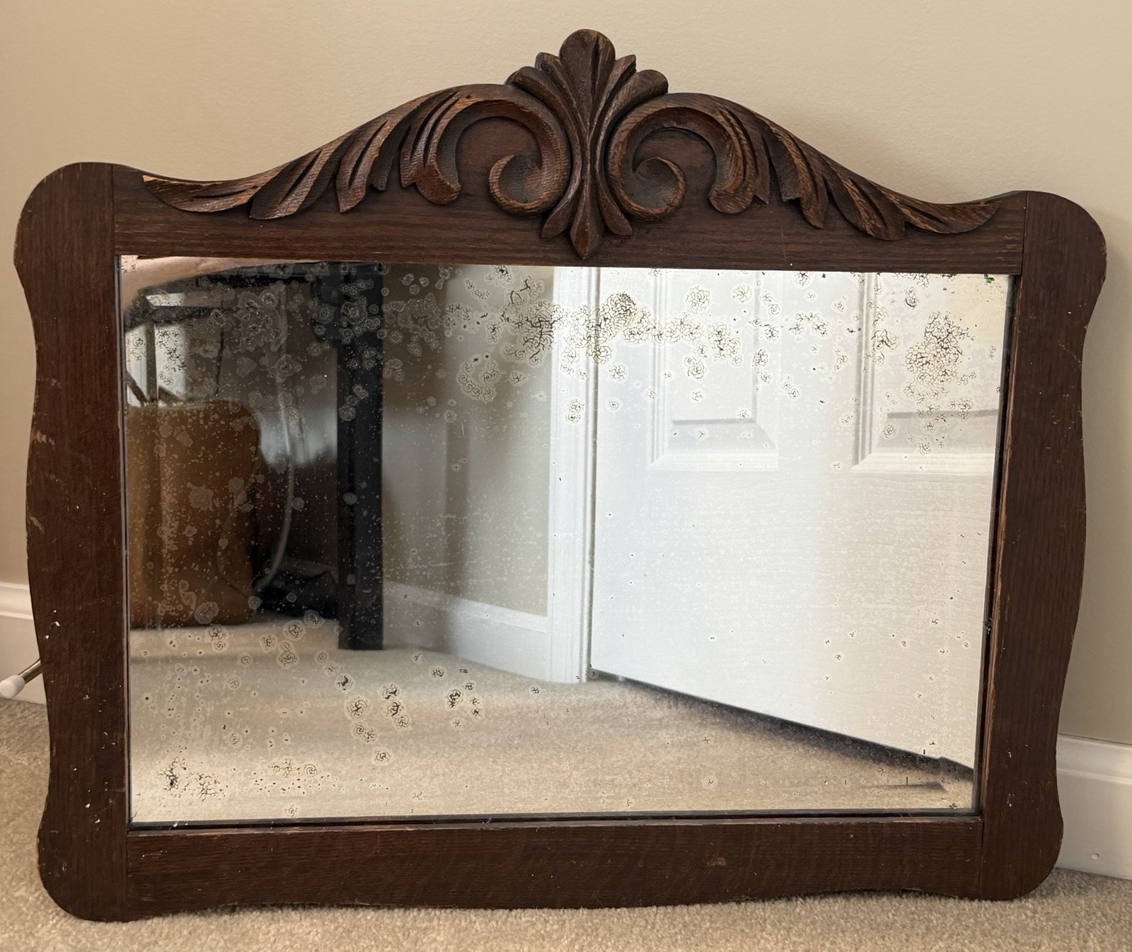 Antique Victorian / Edwardian Oak Beveled Wall Mirror 17×20