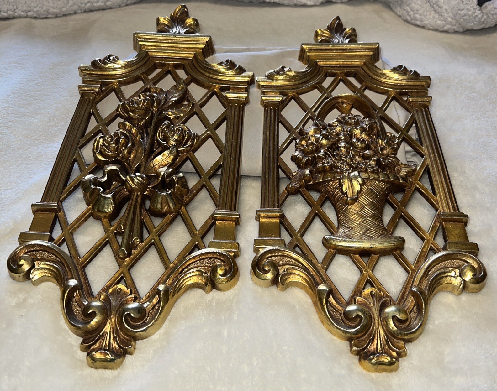 Vintage DART INDUSTRIES Gold Tone Wall Hanging Plaques Set Of 2 – 14” T X 6” W