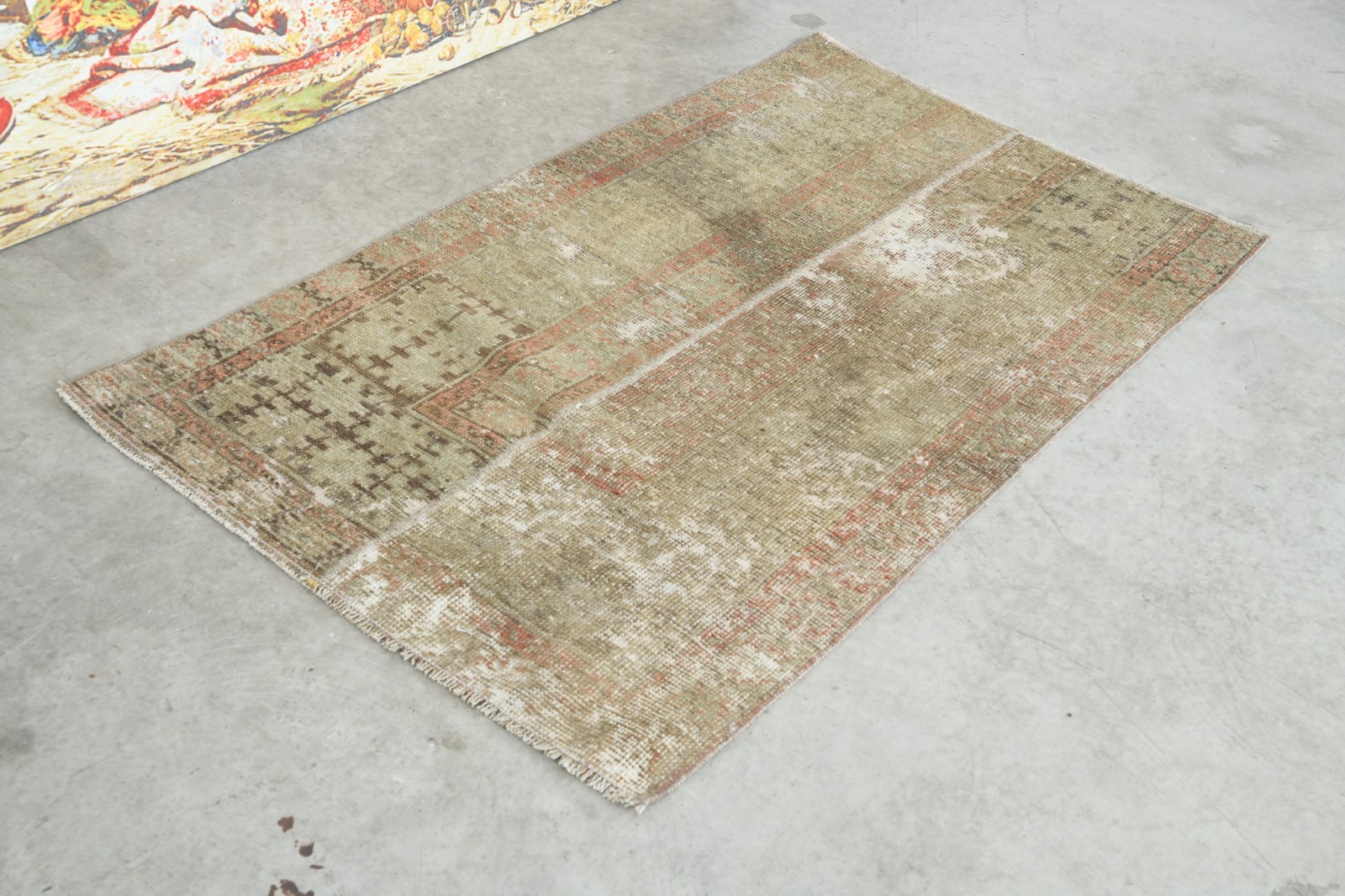 2×3 rug, door mat handmade vintage small turkish rug, muted oushak mini rug,764