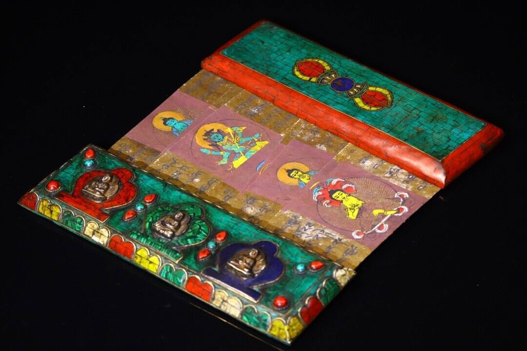 22.5 cm Tibet Buddhism Hand Painted old Scripture Buddhist scriptures