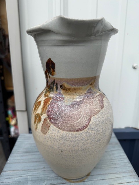 Vintage Studio Pottery Pitcher Signed Art Pottery Vase Hand Thrown 10” Rustic Gl