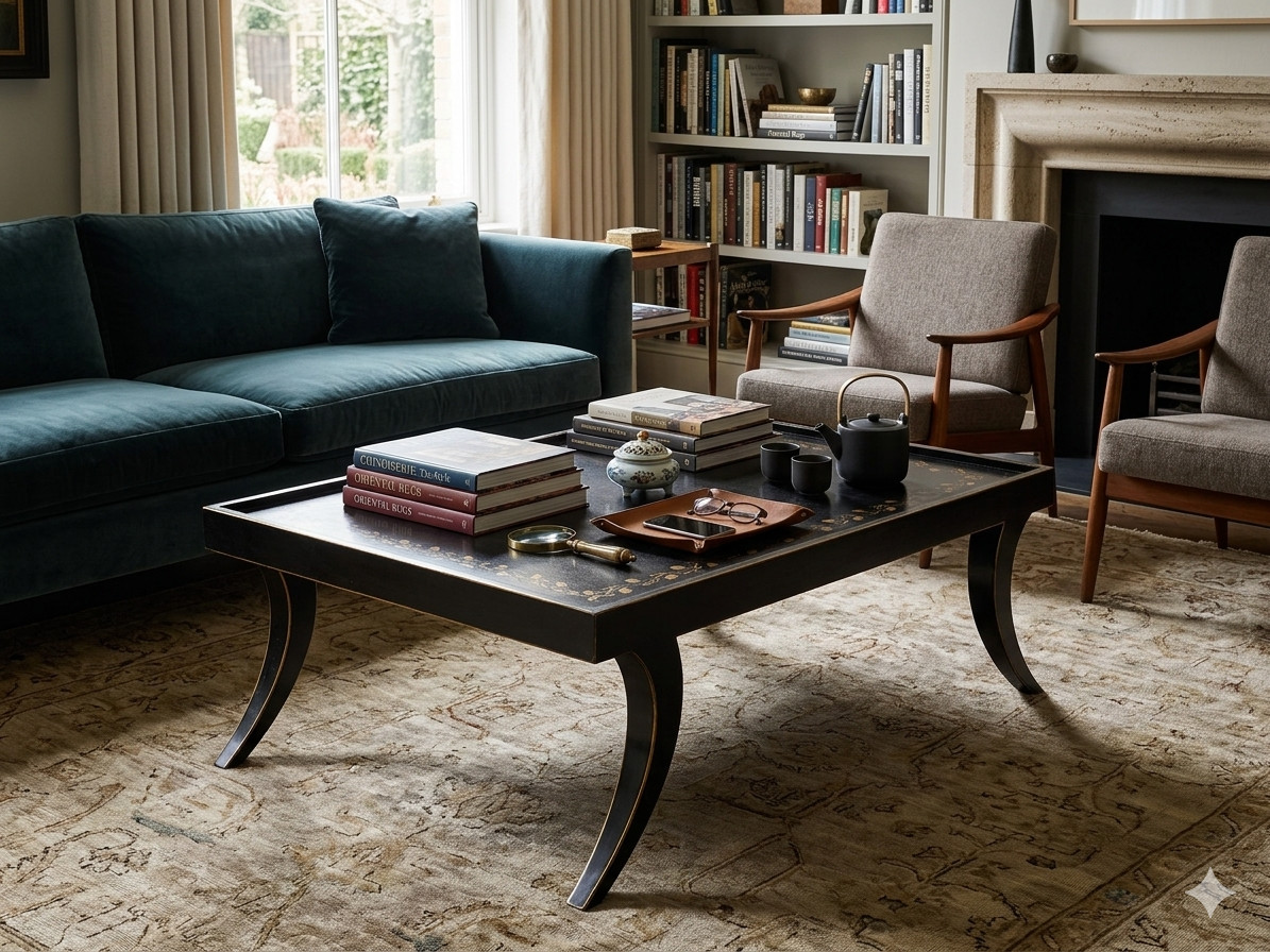 Vintage Black Slayed Legs Rectangular Low Coffee Table GB679