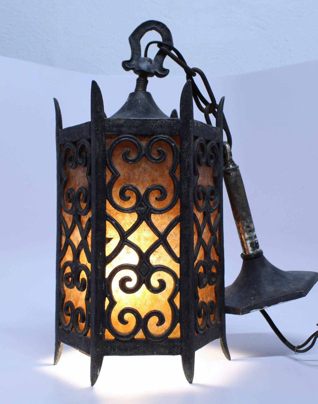 Antique Vintage Gothic Spanish Revival Hanging Pendant Light, 10.5″