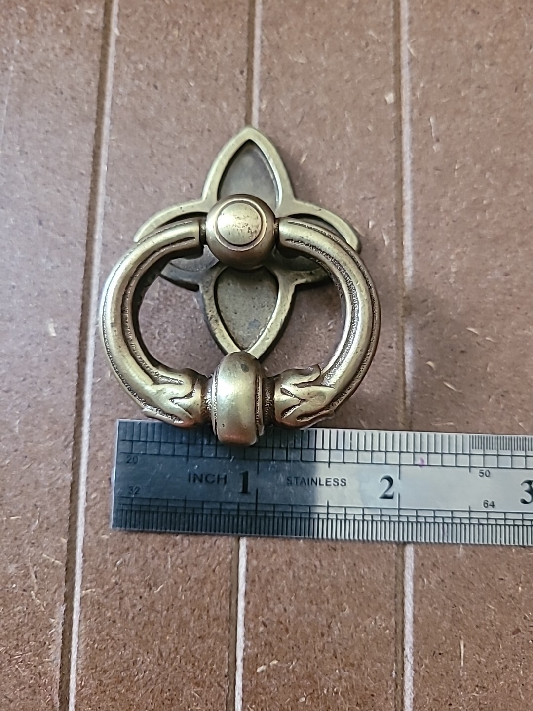 Knocker Style Drop Bail Pull Handle & Backplate Dark Aged Brass Vintage