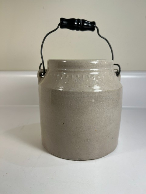 Vintage Stoneware Preserve Jar Metal Bail Handle Wood Grip
