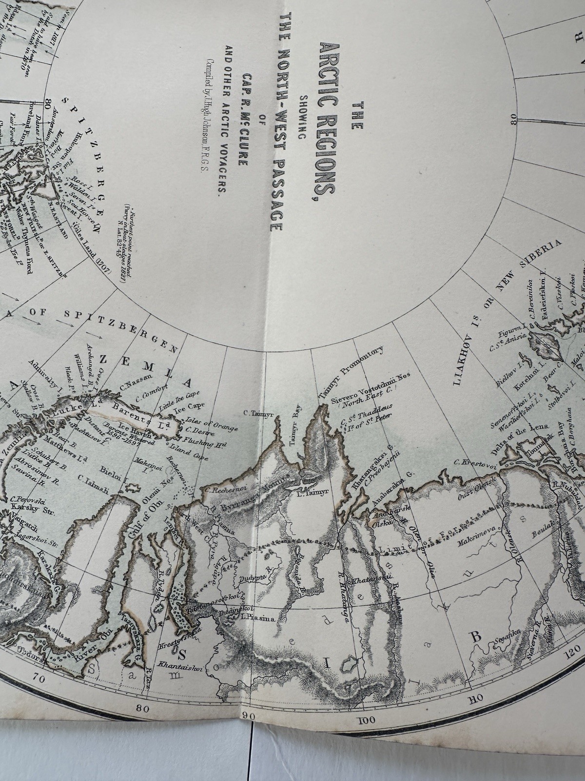 North Pole Arctic w/ explorer Capt. McClure & Kane c.1856 Johnson Fullarton map