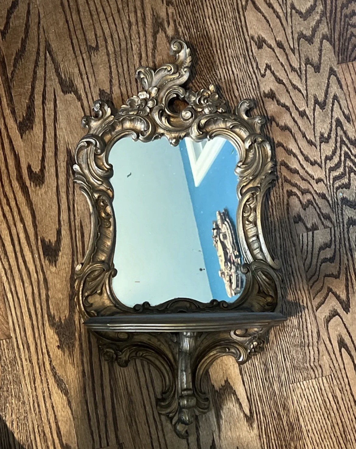 Vintage Gold Rococo Style Mirror With Shelf