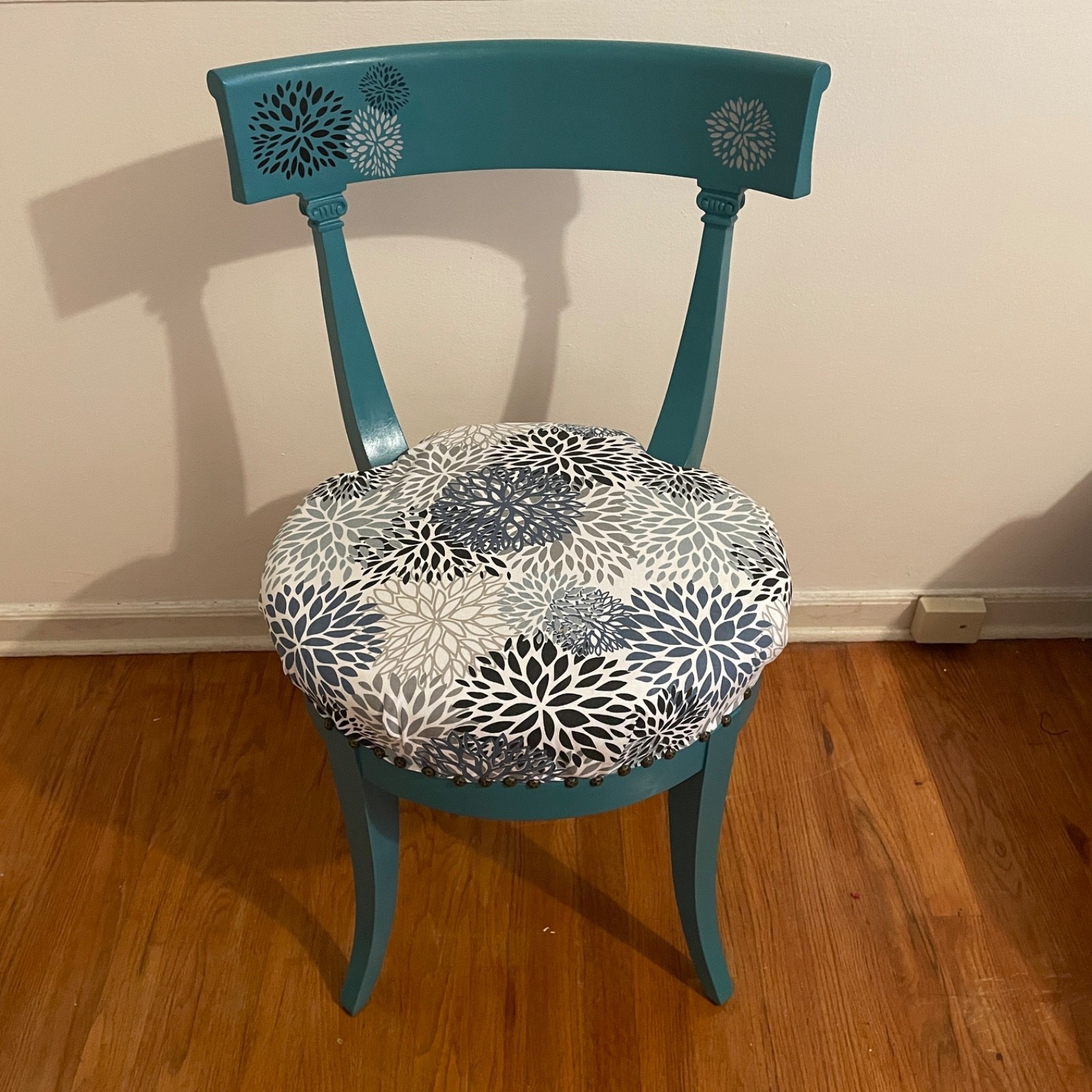 Vintage upcycled teal chair | Hand-painted eclectic floral design | One-of-a-kin