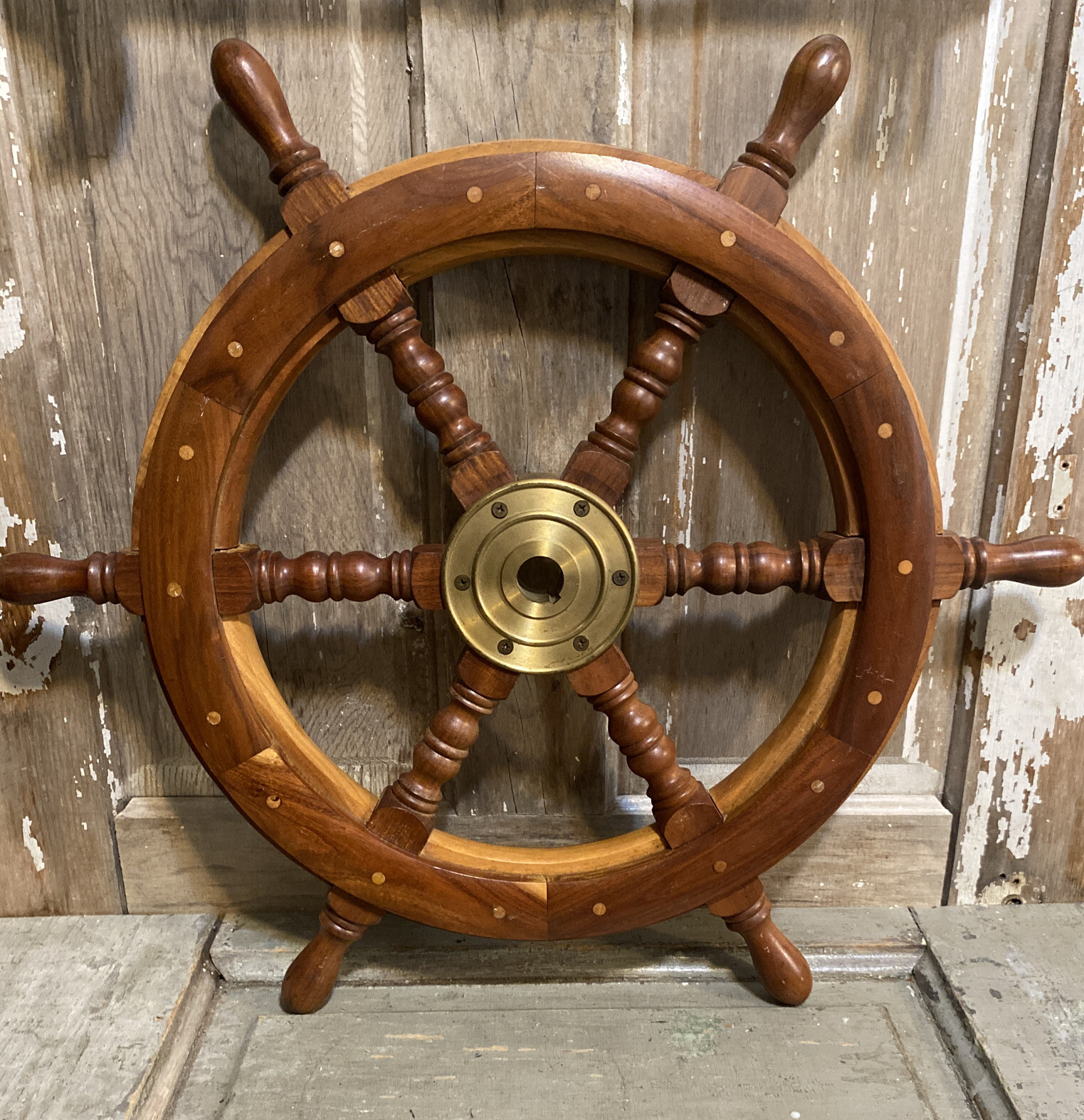 24″ Brass Nautical Finishing Wooden Steering Wheel Pirate Vintage Wall Decore