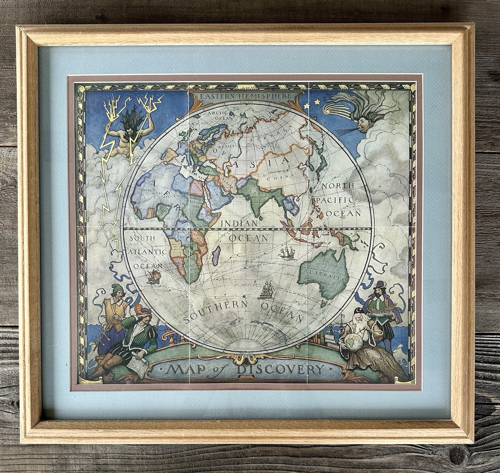 1928 National Geographic Map of Discovery Eastern Hemisphere Original Color Lith