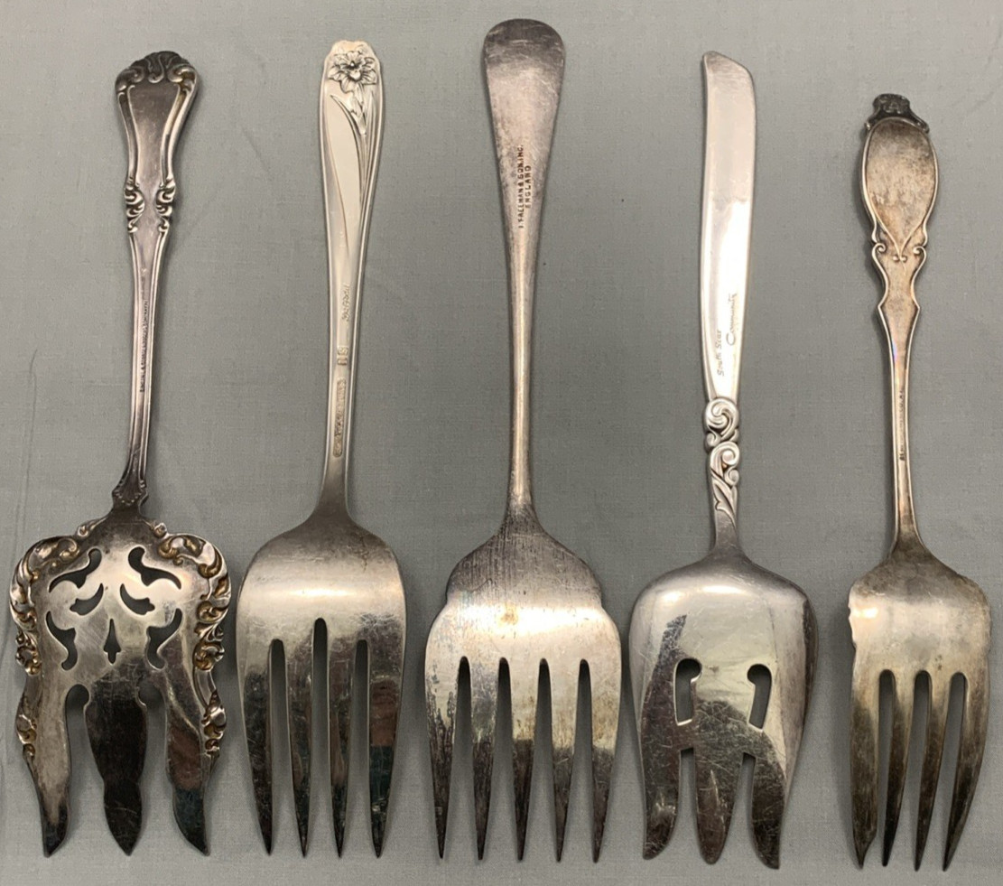 5 Pc Ornate Antique to Vintage Silverplated SERVING FORKS 7 5/8″ – 8 7/8″