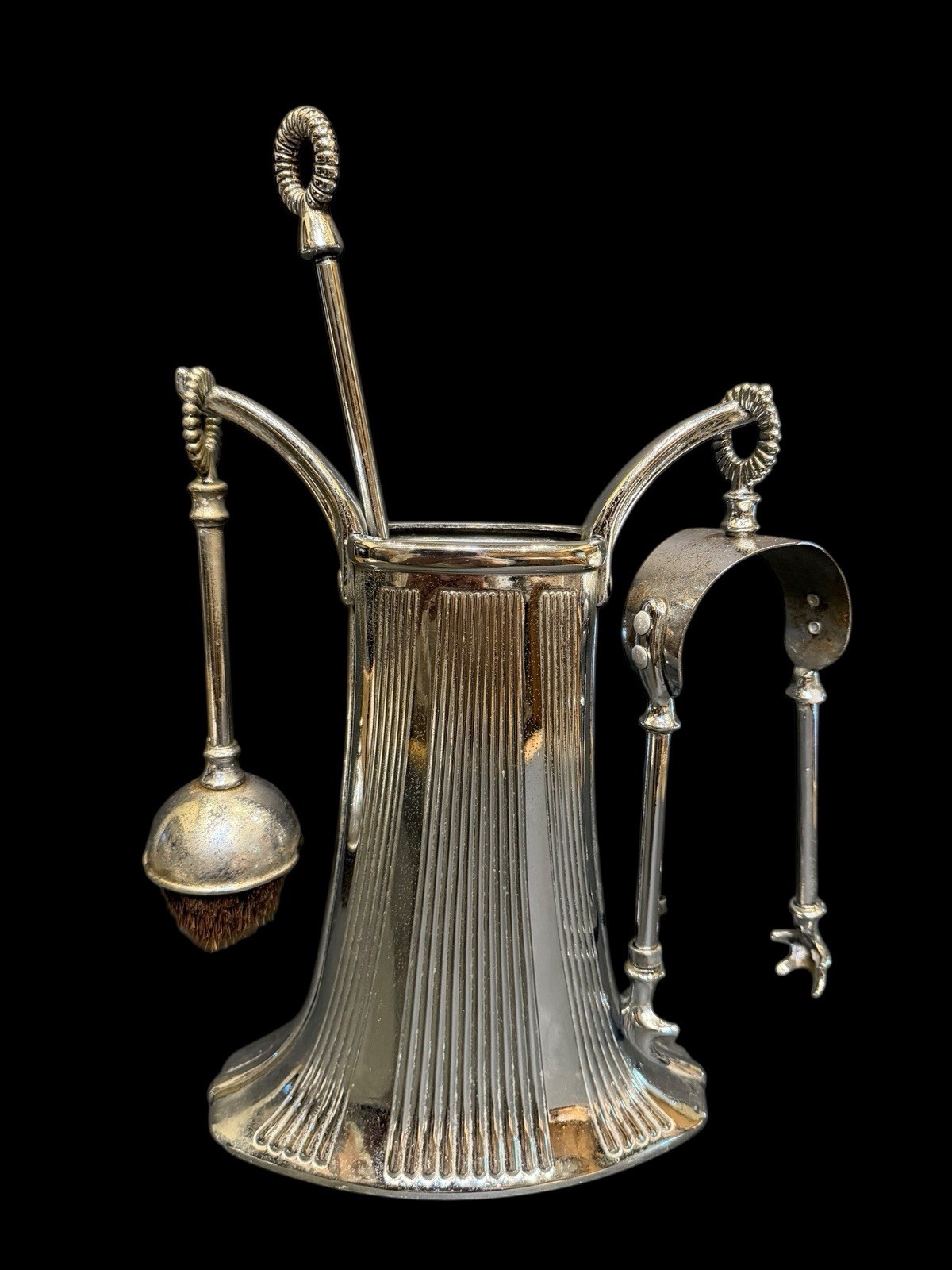 Victorian Aesthetic Silver Plated Fireplace Tool Set C.1890-1910 Complete Hearth