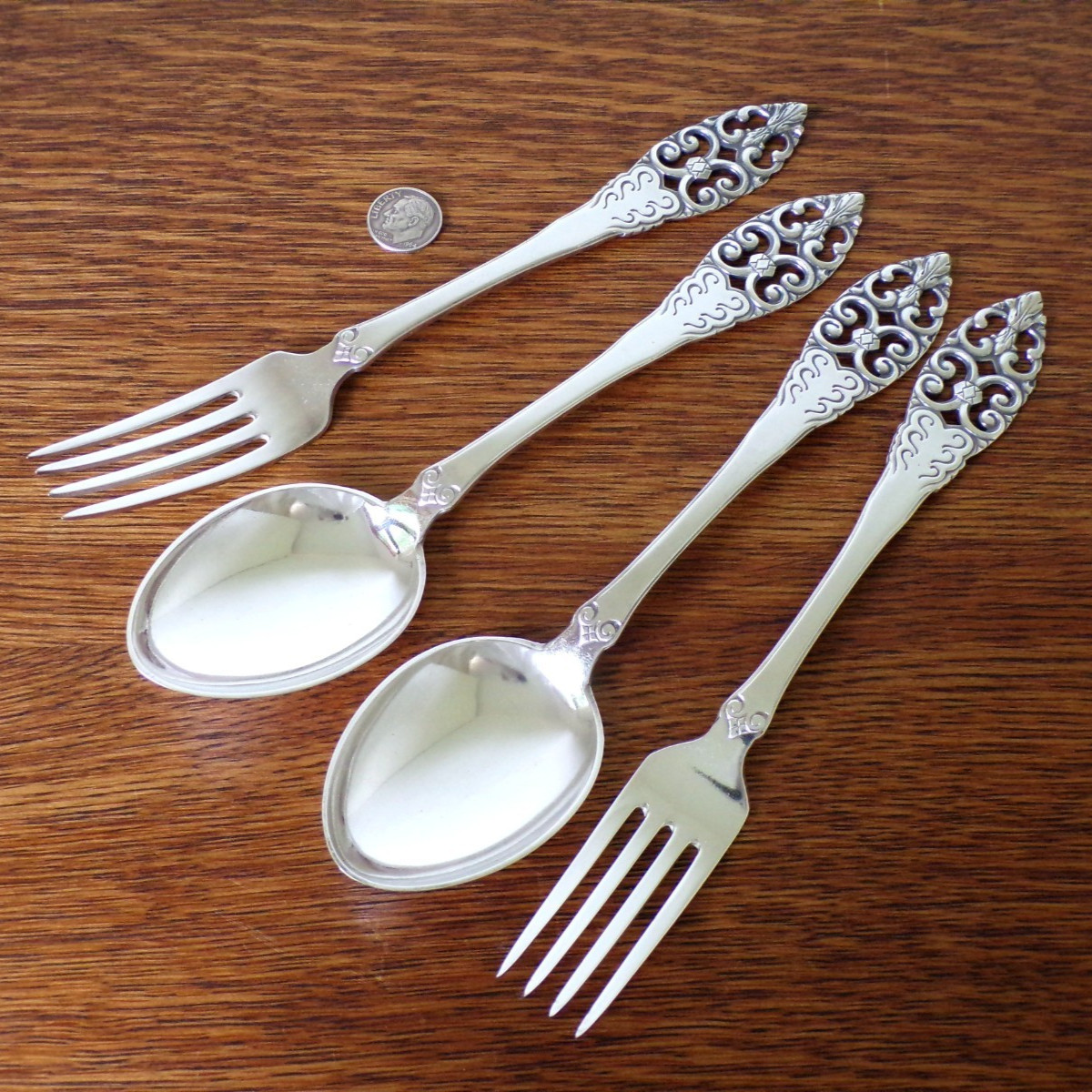 NORWAY Norwegian 4 Flatware (2) FORKS, (2) SERVING Soup Spoons Silverplate 40