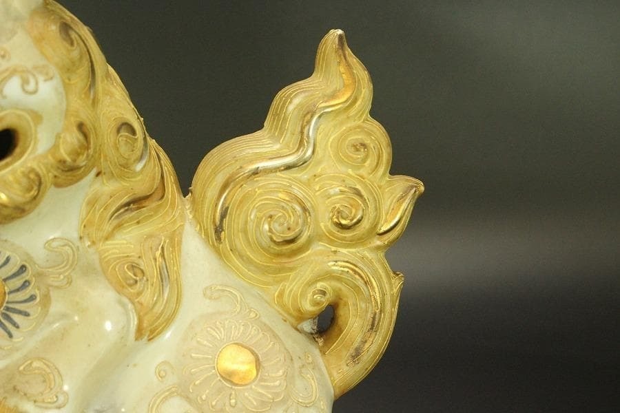 Vintage Japanese Kutani Shishi Lion Ceramic Statue Figurine Guardian 10.4 inch