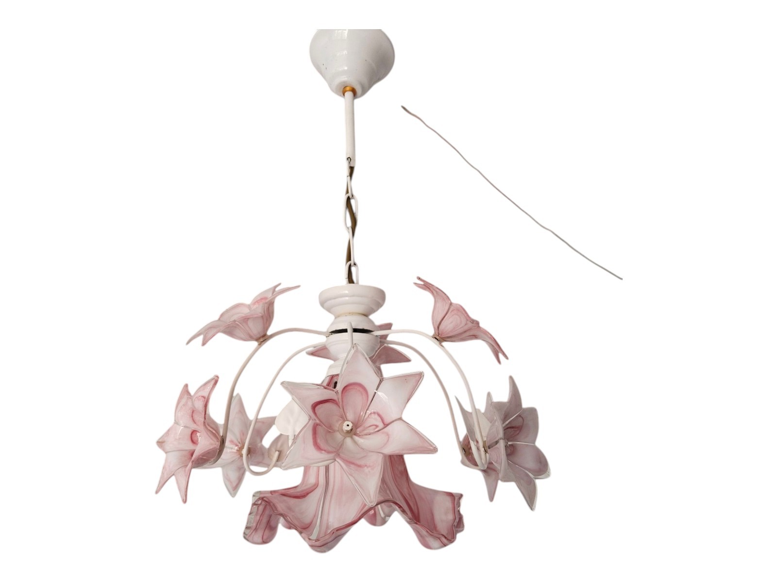 1980s Murano Vintage Chandelier Daisies Pink Floral Glass Romantic
