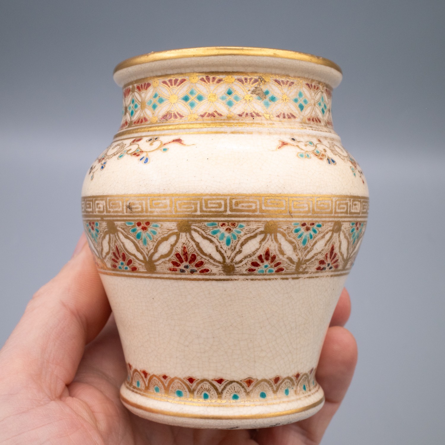 Antique Japanese Meiji Period Satsuma Pottery Vase Jar by Ito Tozan 伊東陶山