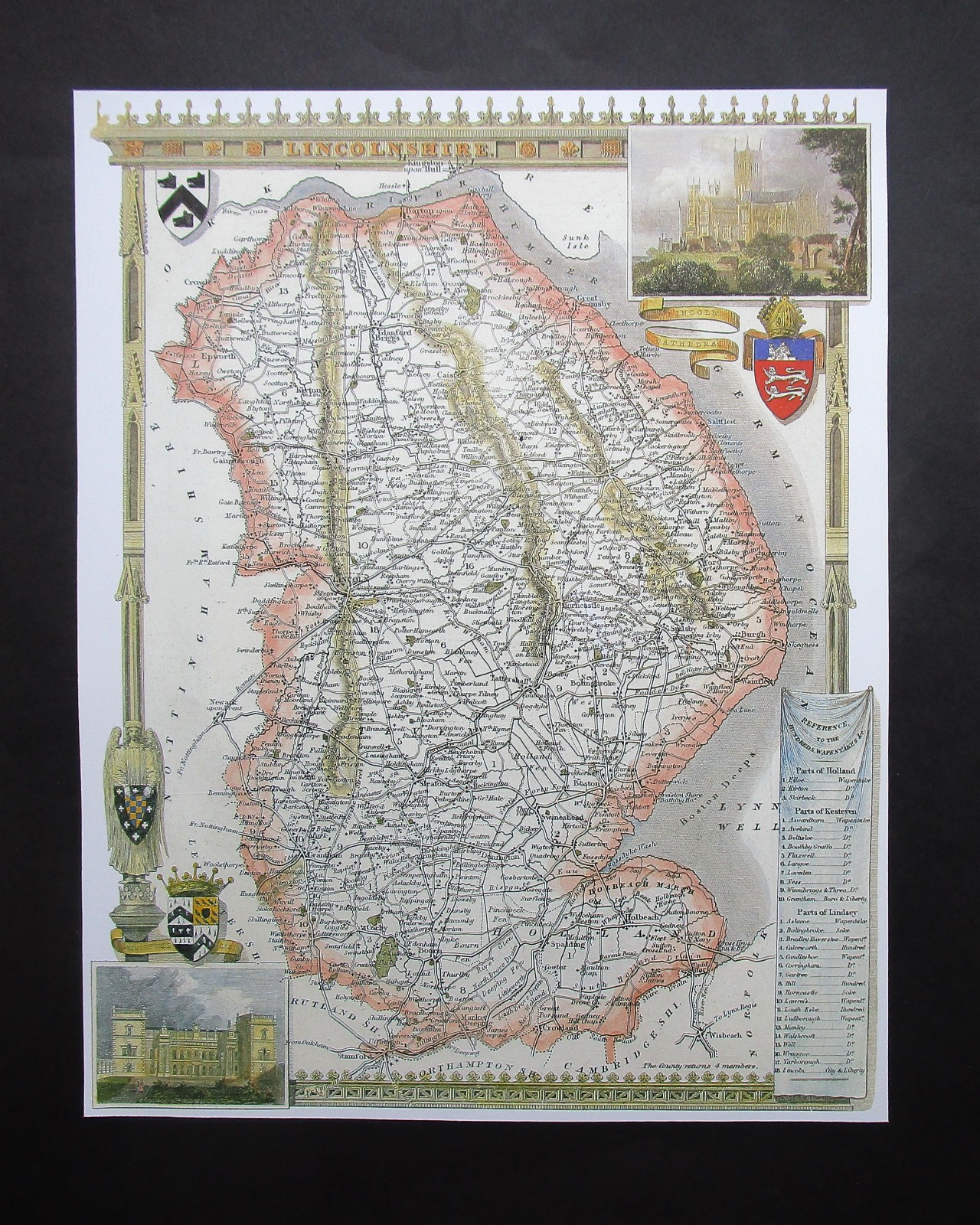 9.4″ x 12.0″ REPRODUCTION OF AN 1830 THOMAS MOULE COUNTY MAP OF LINCOLNSHIRE
