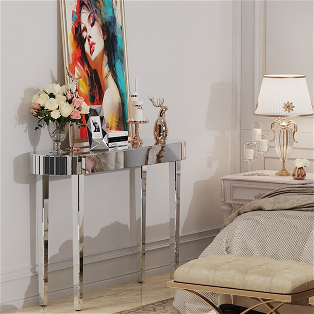 1.2M Stunning Mirrored Entry Table Clear Glass Console Table Living Room Bedroom