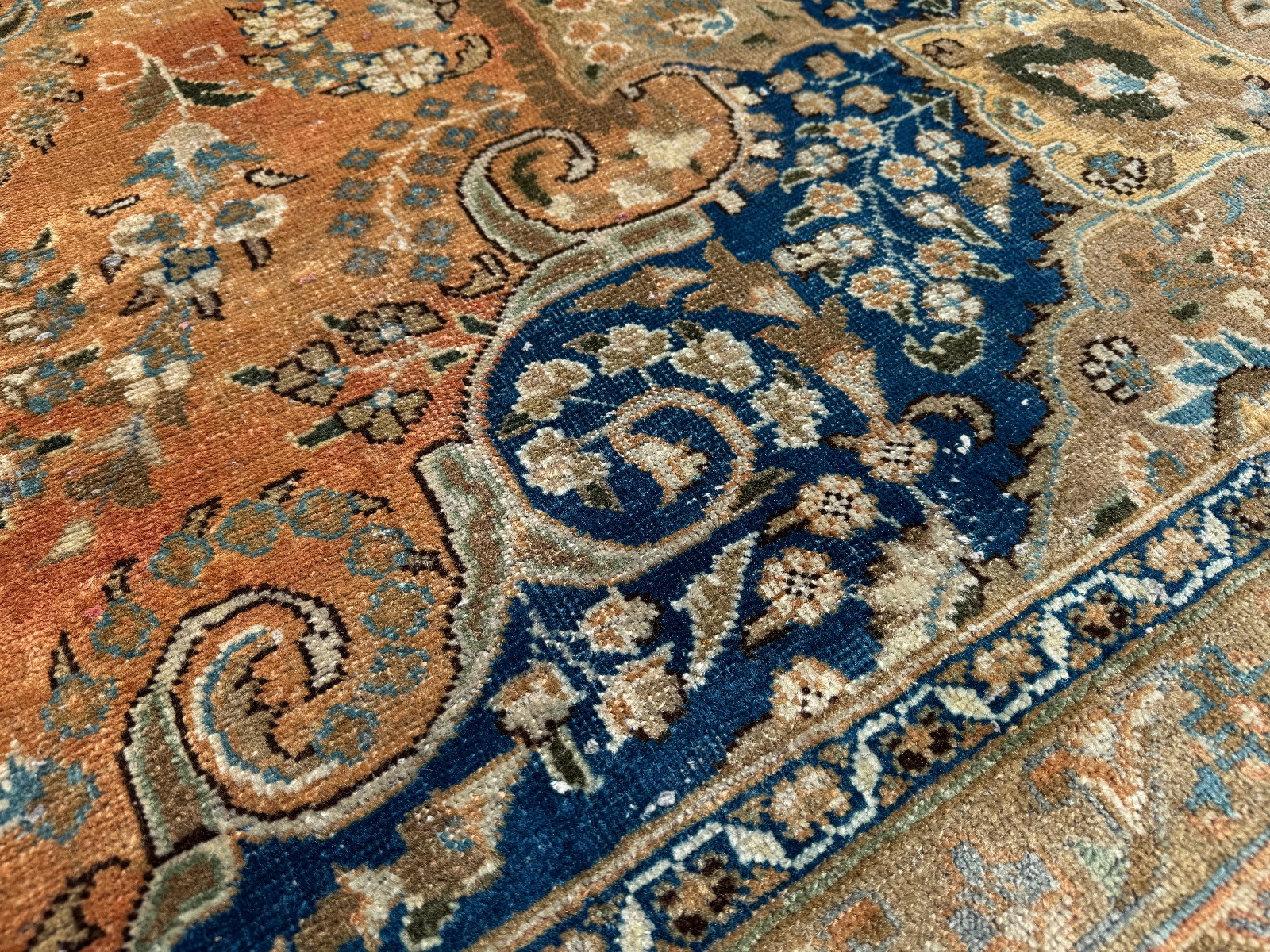 VINTAGE ORIENTAL RUG 10×13 handmade old ANTIQUE rust blue orange handwoven 9×12