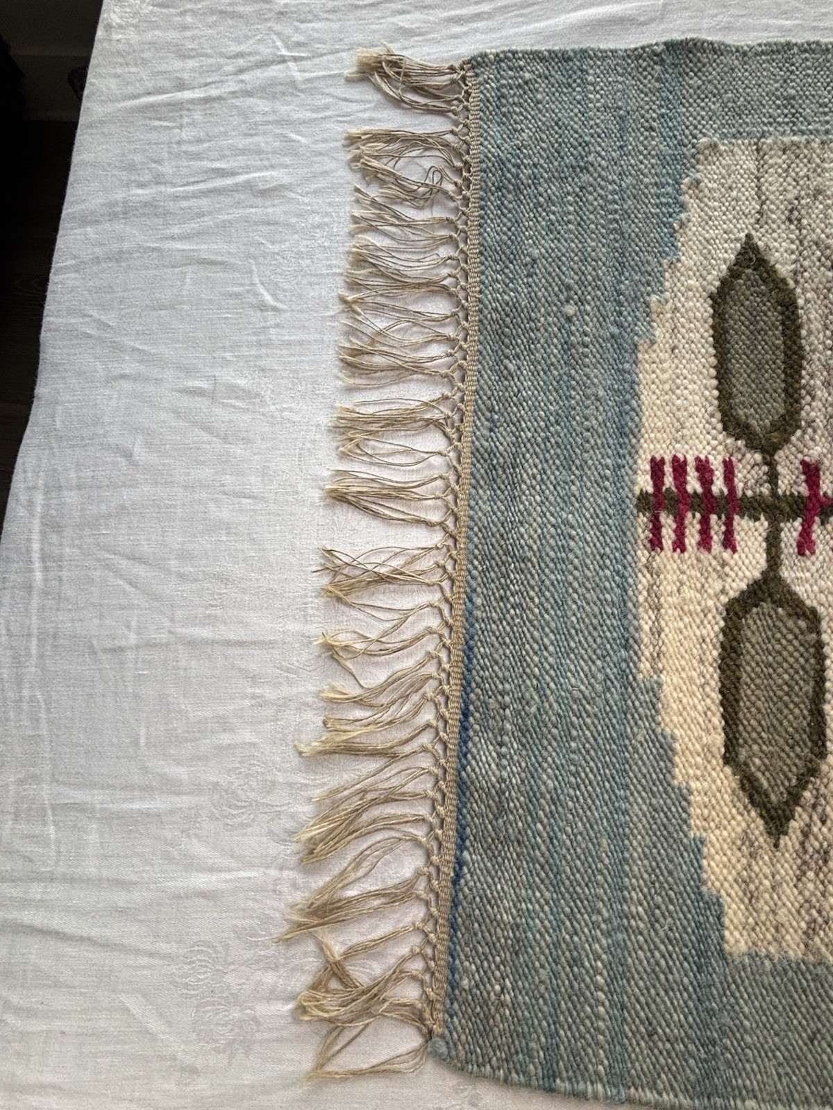Handwoven Small Wool Rug Doormat Kitchen Approx 2×3 ft Fringe Edges