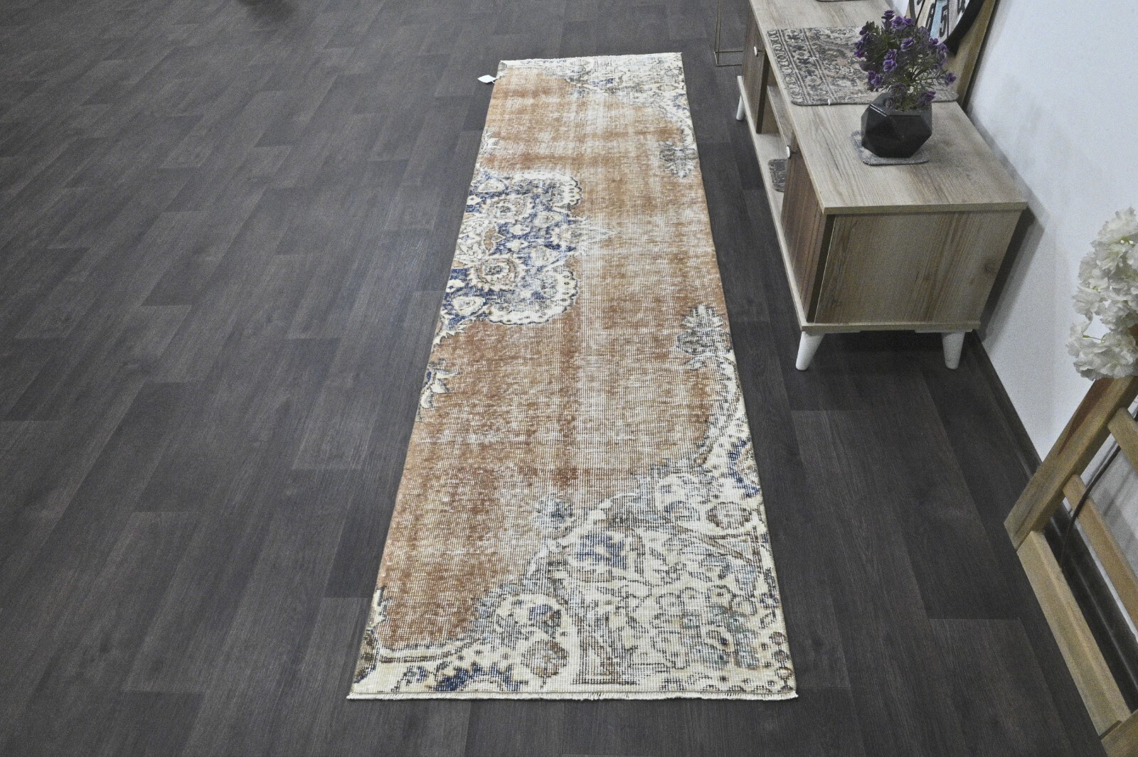 Vintage Turkish Runner Rug 2x9ft BROWNIE Handmade Anatolian Oushak Hallway Wool