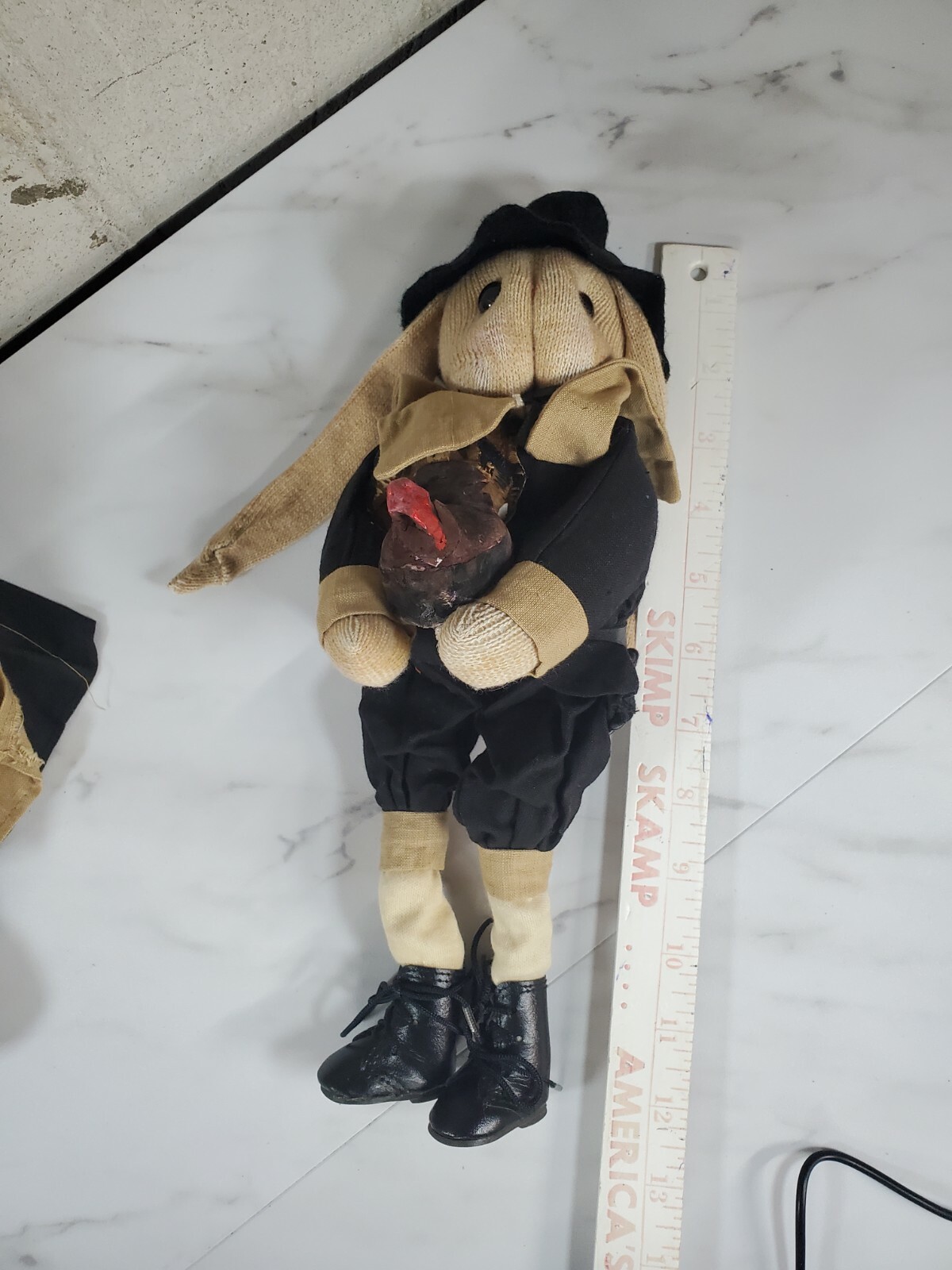 Handmade Primitive Bunny Rabbit Pilgrim Thanksgiving Doll Shelf Farmhouse