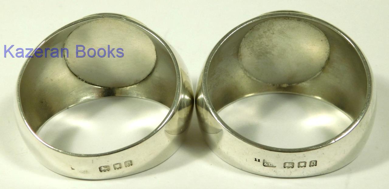 Pair Sampson Mordan & Co Solid Sterling Silver Serviette Napkin Signet Rings