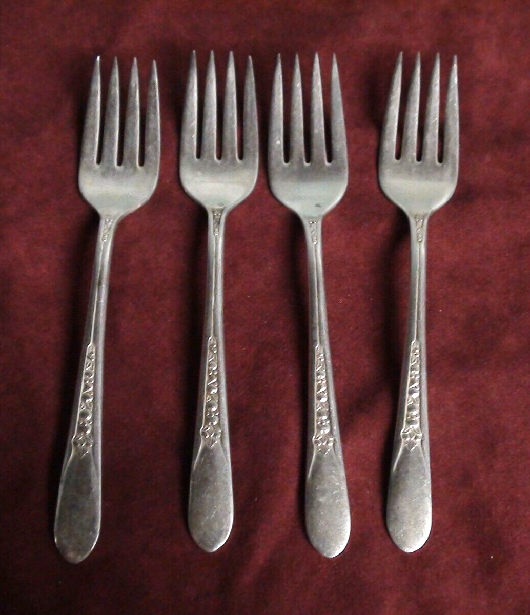 Wm Rogers I.S. PRISCILLA/LADY ANN 1941 Silverplate 4 Salad Forks 6″ Flatware