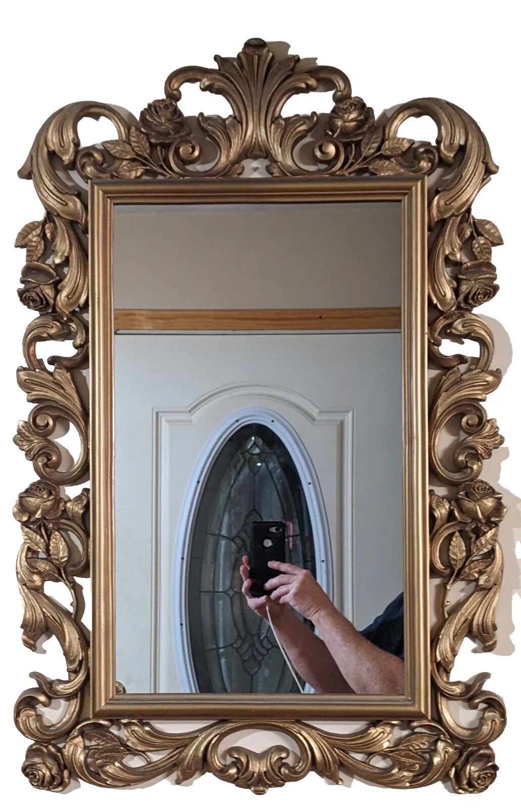 Large Wall Mirror Ornate Vintage Gold Scroll Resin Frame Hollywood Style 30×20″