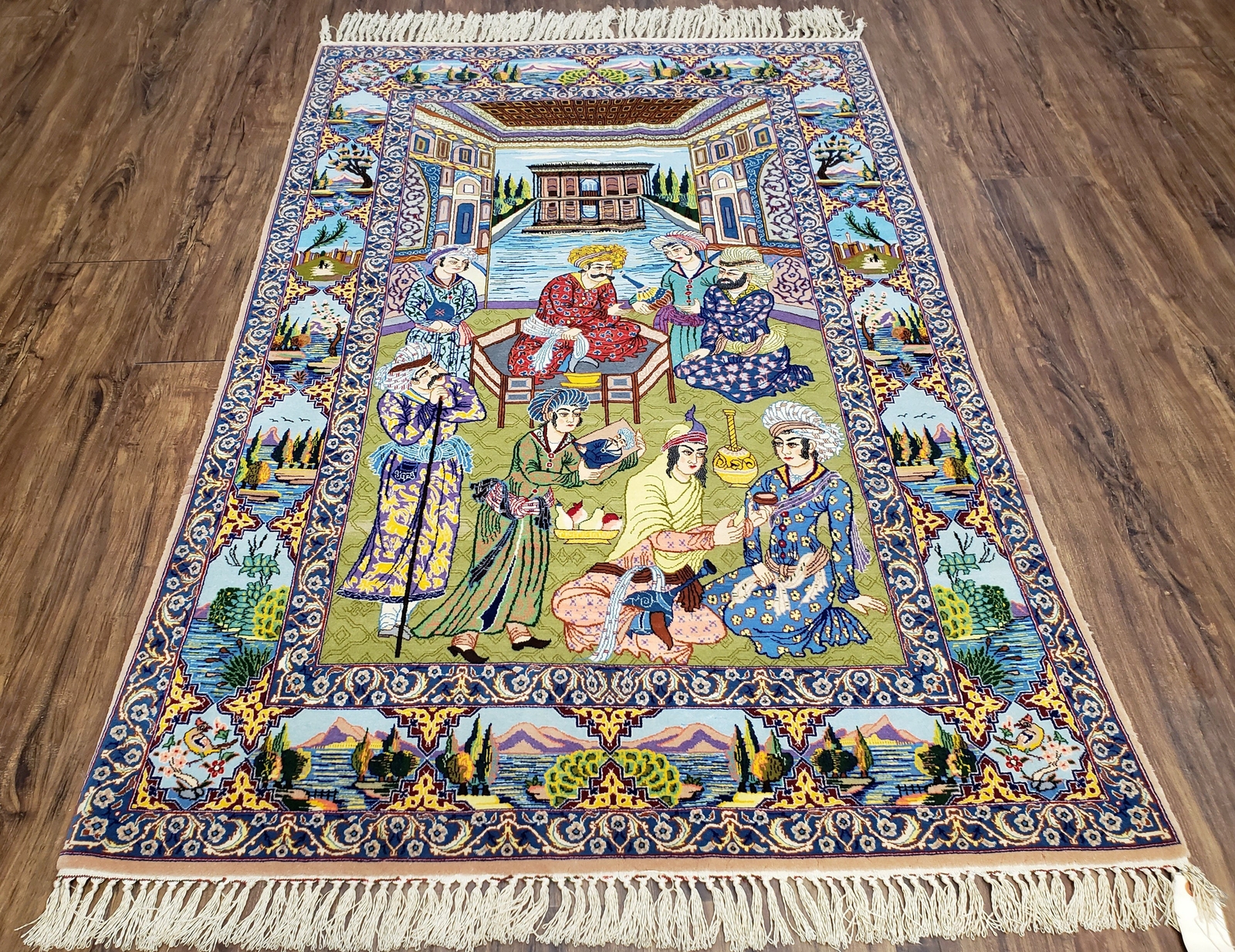Semi Antique Pictorial Rug Wool Silk Foundation Handmade Oriental Carpet 3×5 Wow