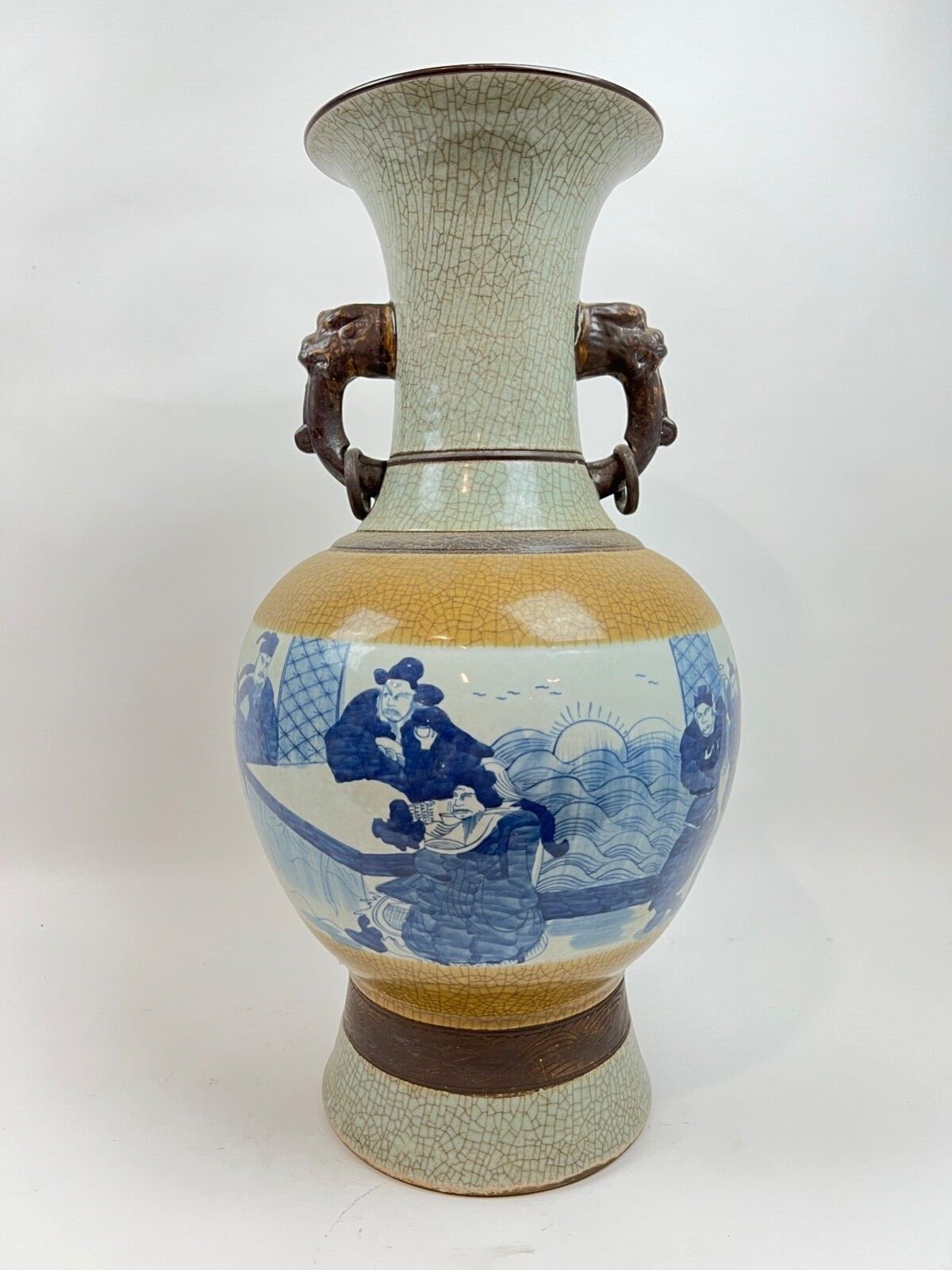 Extra-Large Blue-White and Brown Chinese Cracked Vase – GOOD CONDITION