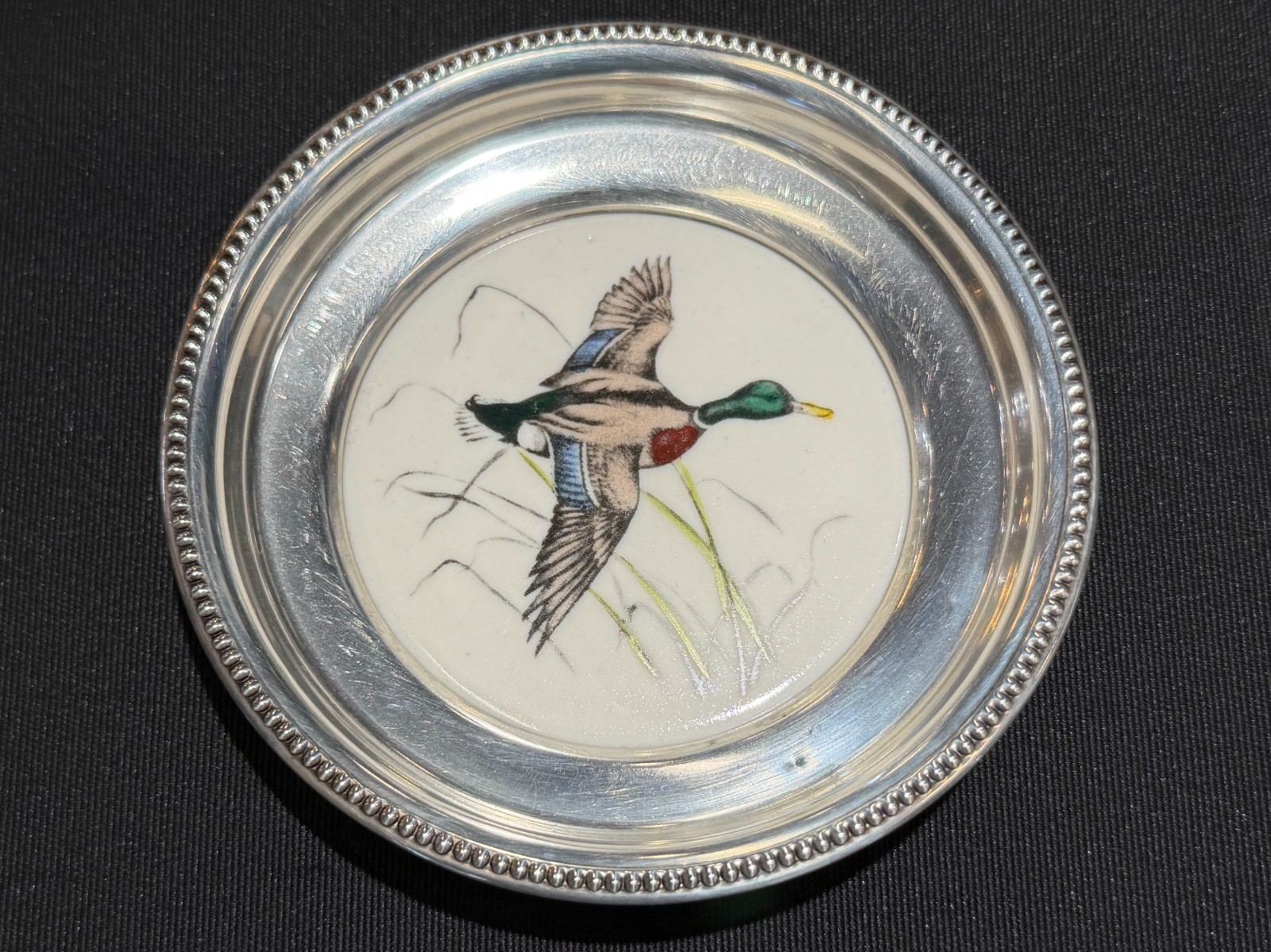 Vintage Frank M. Whiting Mallard Sterling Silver Coaster Dish 4.25″ NICE!!!*