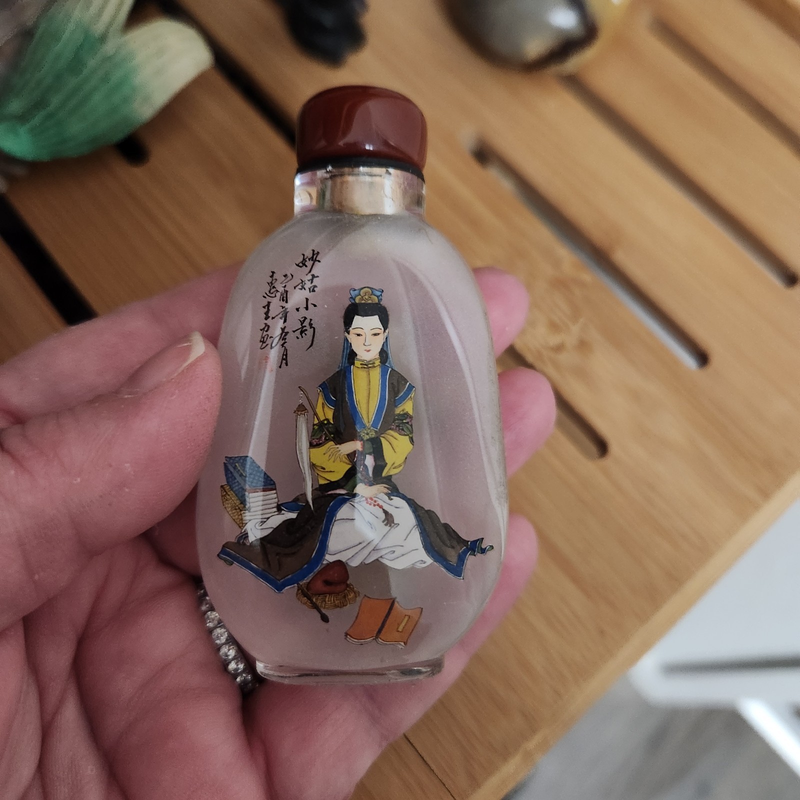 Vintage Chinese Inside Painted Reverse Painted Beautiful Woman Snuff Bottle